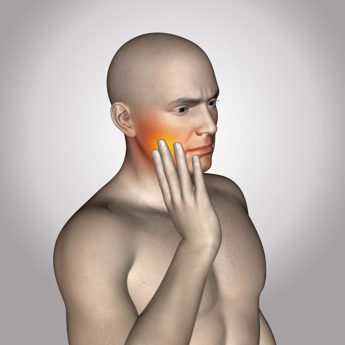 3D male figure with close up of him holding his face in pain 3D render of a male figure with close up of him holding his face in pain